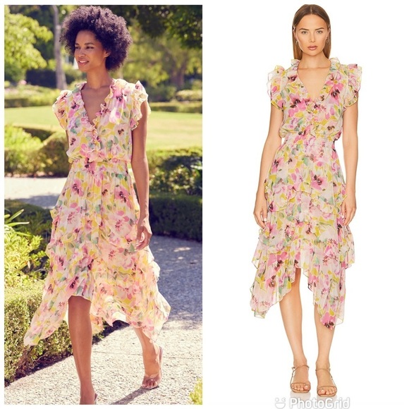 Misa Los Angeles Dakota Dress in Hello Yellow Flora - Picture 1 of 8